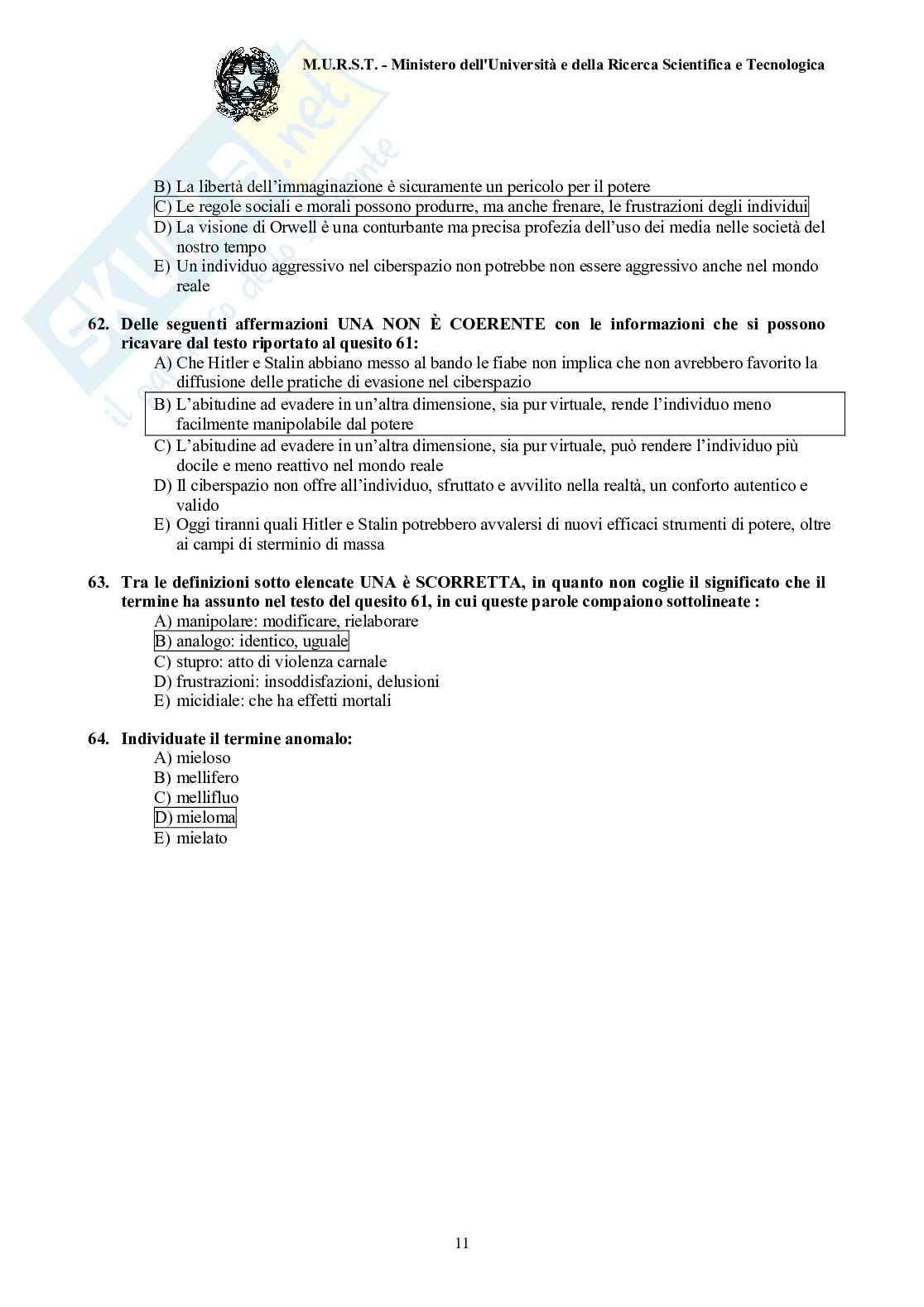 2000 Medicina: test di ammissione Pag. 11