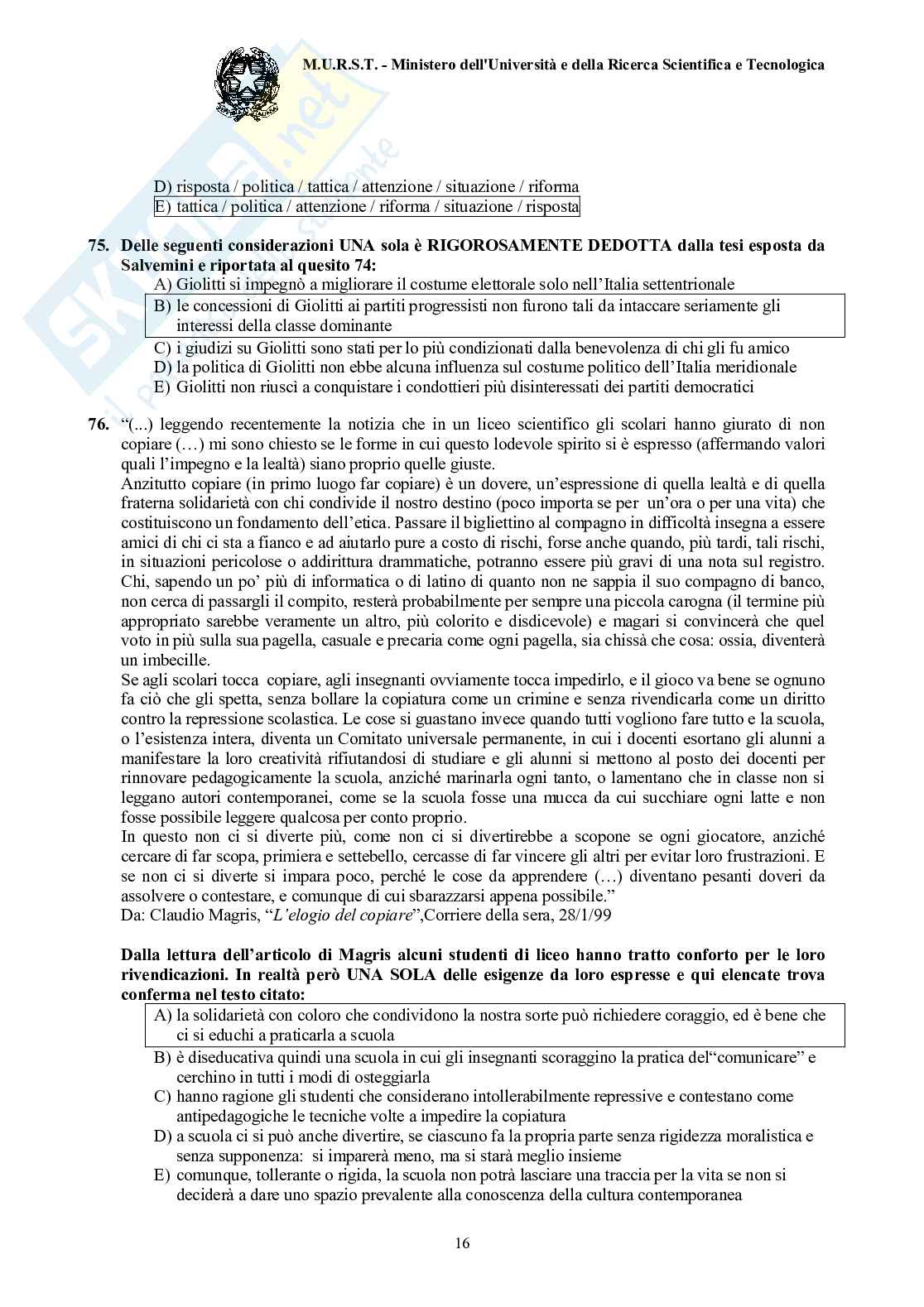 2000 Medicina: test di ammissione Pag. 16