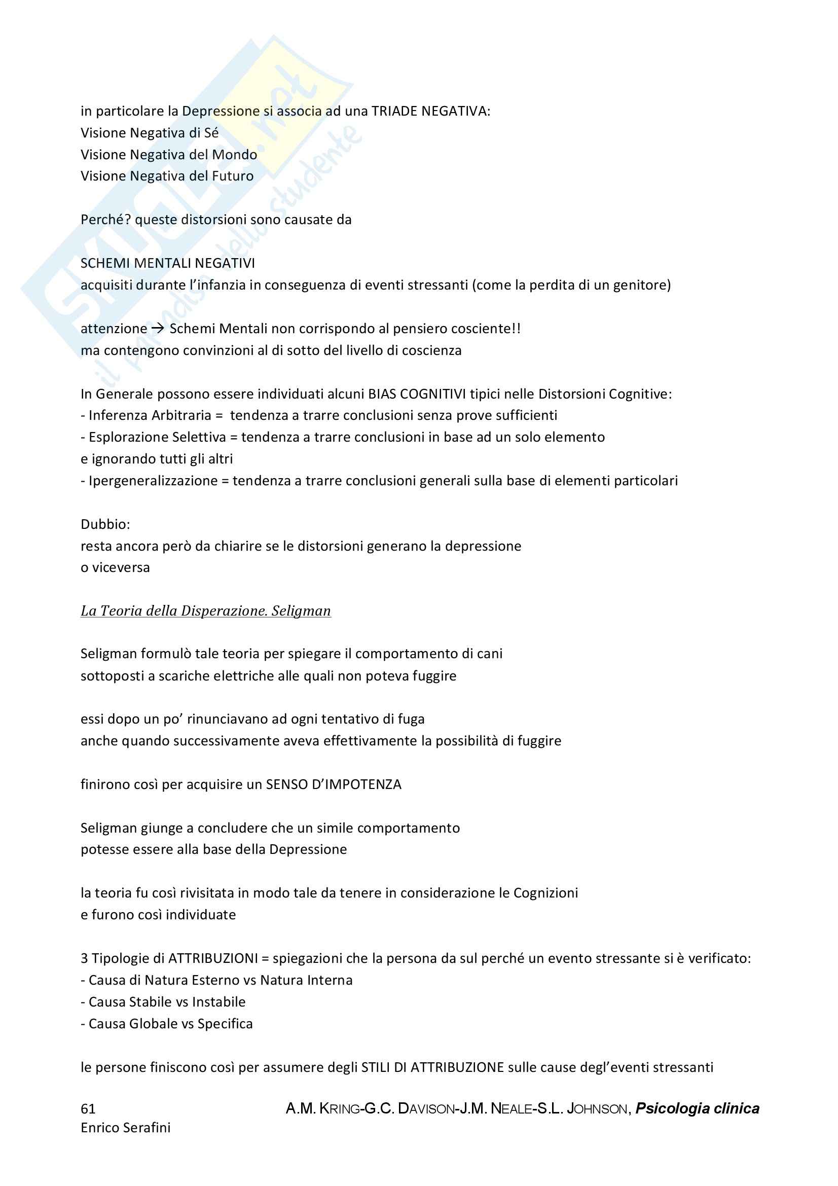 Riassunto esame Psicologia clinica, prof. Molinari, libro consigliato Psicologia Clinica, Kring, Davison, Neale, Johnson Pag. 61