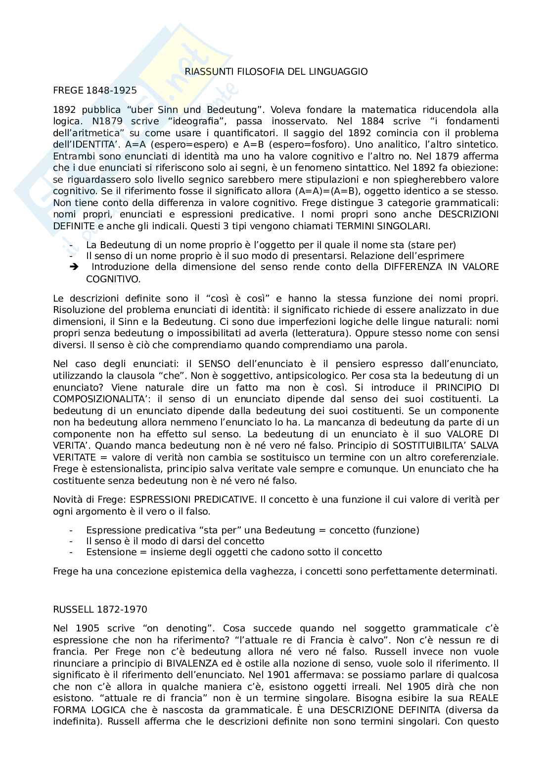 Riassunti filosofia del linguaggio Pag. 1