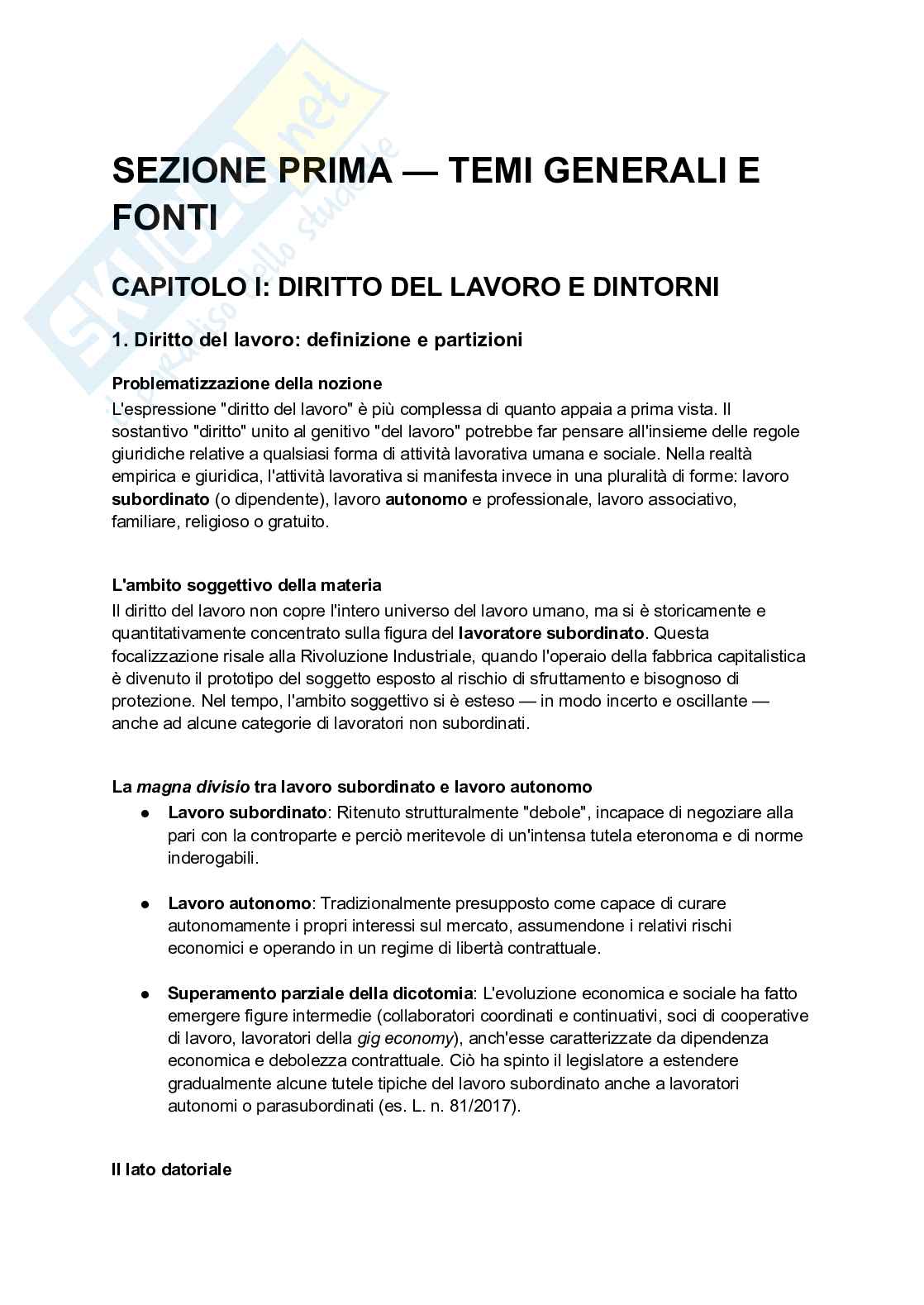 Riassunto esame Diritto del lavoro, Prof. Boscati Alessandro, libro consigliato Diritto del lavoro, Del Punta Pag. 1