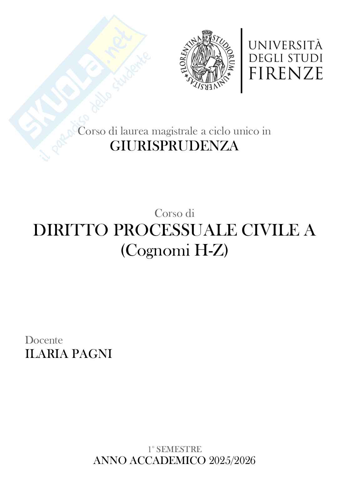 Appunti delle lezioni di Diritto processuale civile A, 2026 Pag. 1