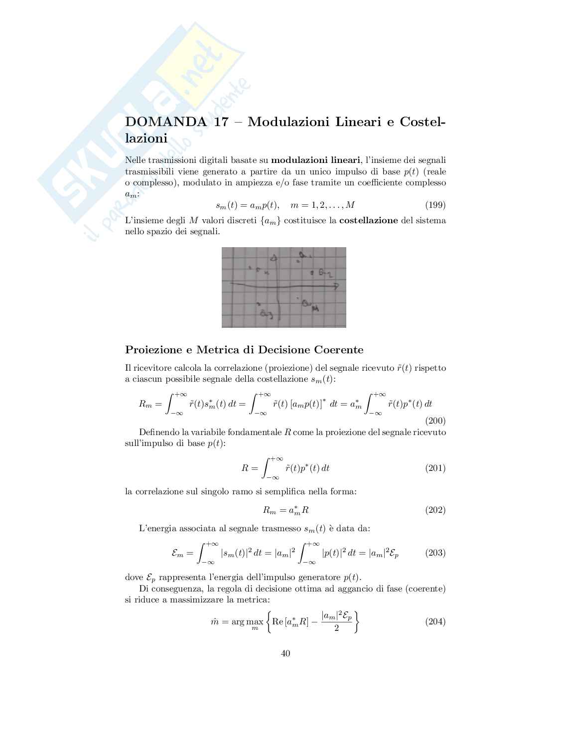 Trasmissione dei segnali digitali - Particolarizzazione del ricevitore a minima distanza nel caso di segnalazioni lineari e costellazioni Pag. 1