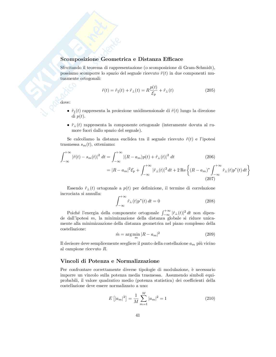 Trasmissione dei segnali digitali - Particolarizzazione del ricevitore a minima distanza nel caso di segnalazioni lineari e costellazioni Pag. 2
