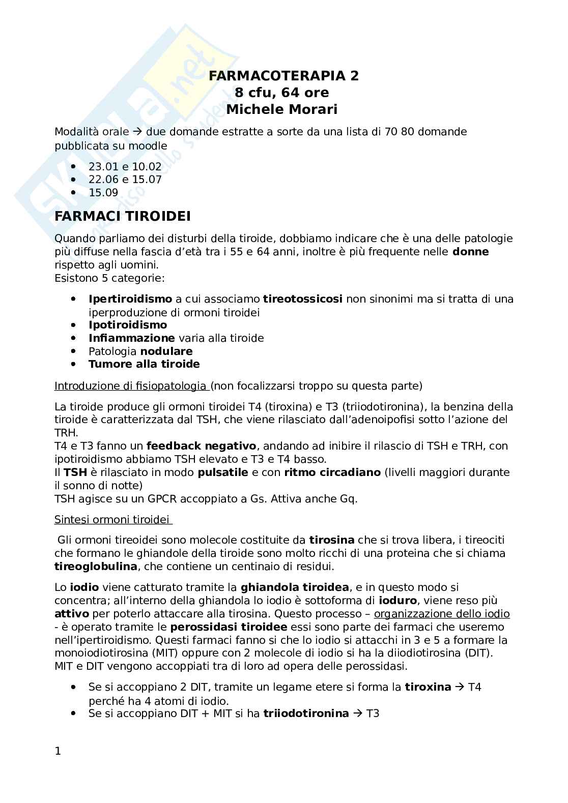 Appunti completi lezioni Farmacoterapia 2 Pag. 1