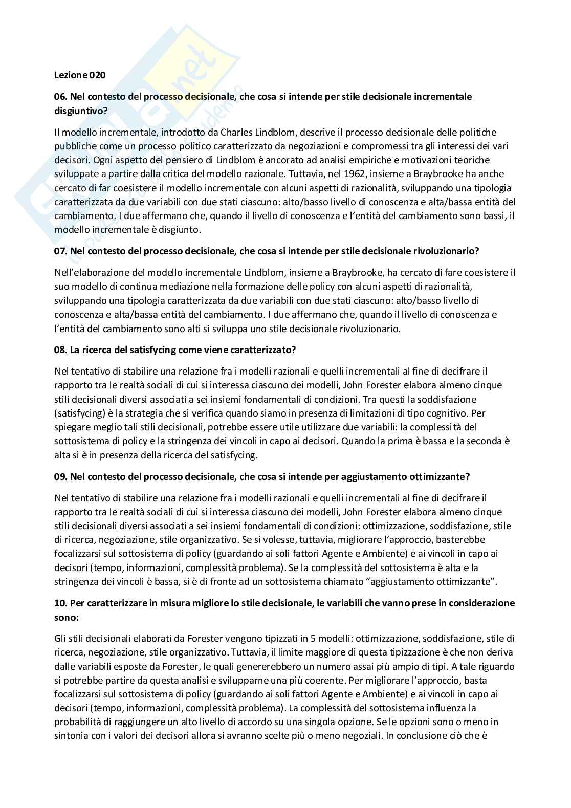 Paniere svolto e verificato di Analisi delle politiche pubbliche - Risposte aperte Pag. 21