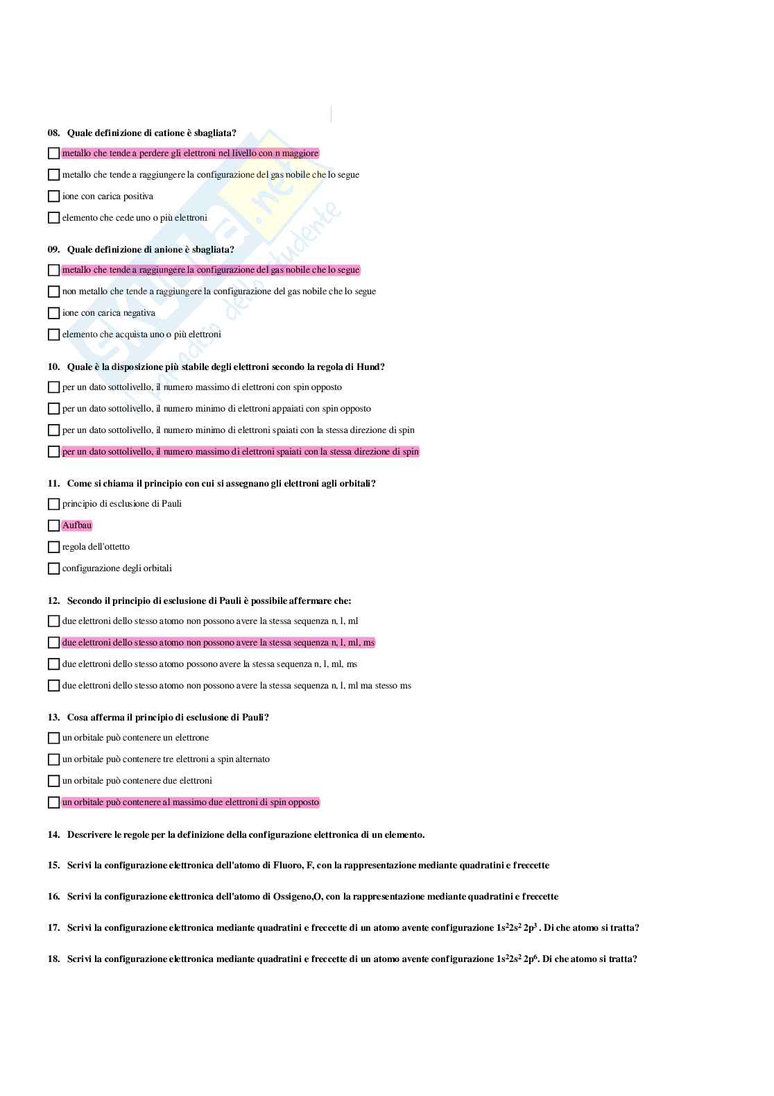 Paniere Chimica generale e inorganica - Risposte multiple - aggiornato (2026) Pag. 16