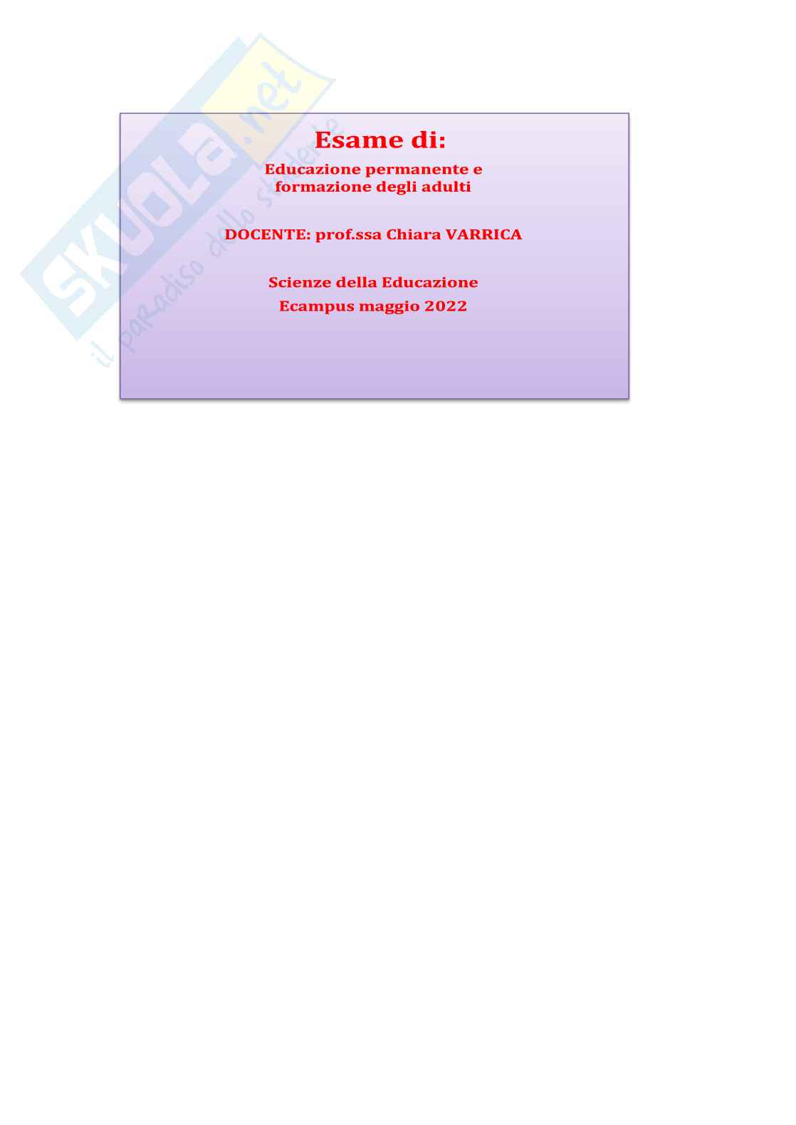 Educazione permanente e formazione degli adulti Pag. 1