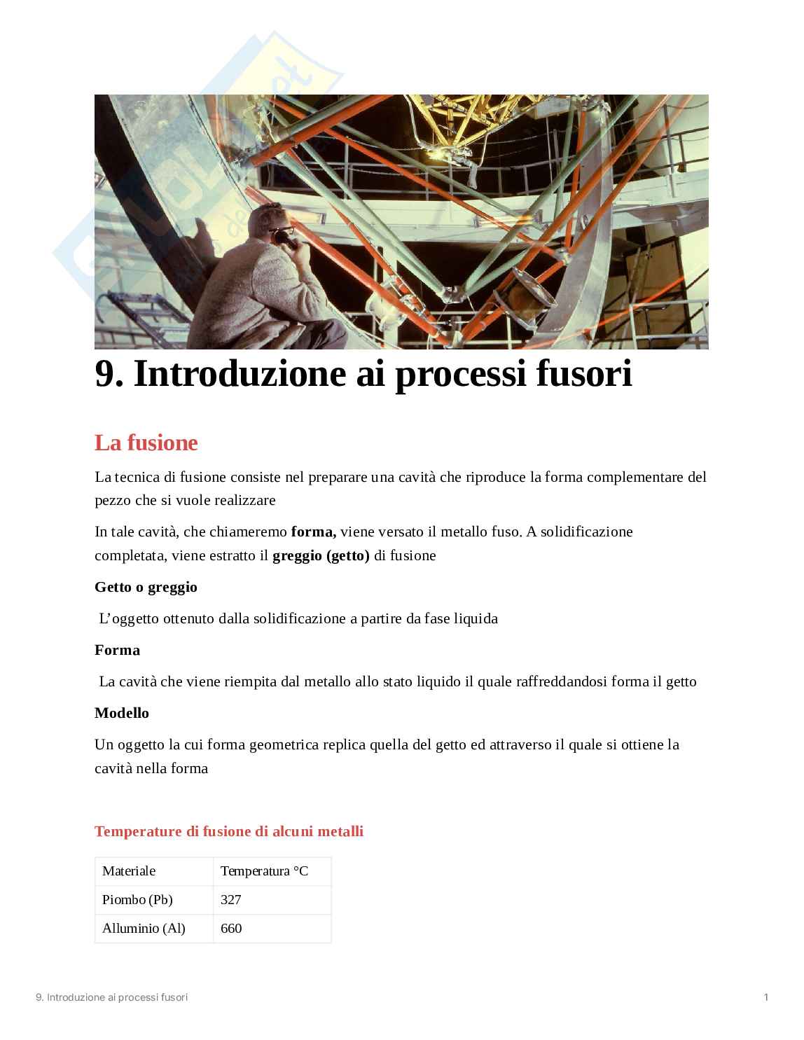 Introduzione ai processi fusori Pag. 1
