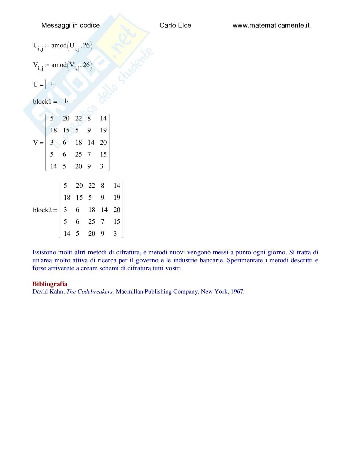 Messaggi in codice con Mathcad Pag. 6