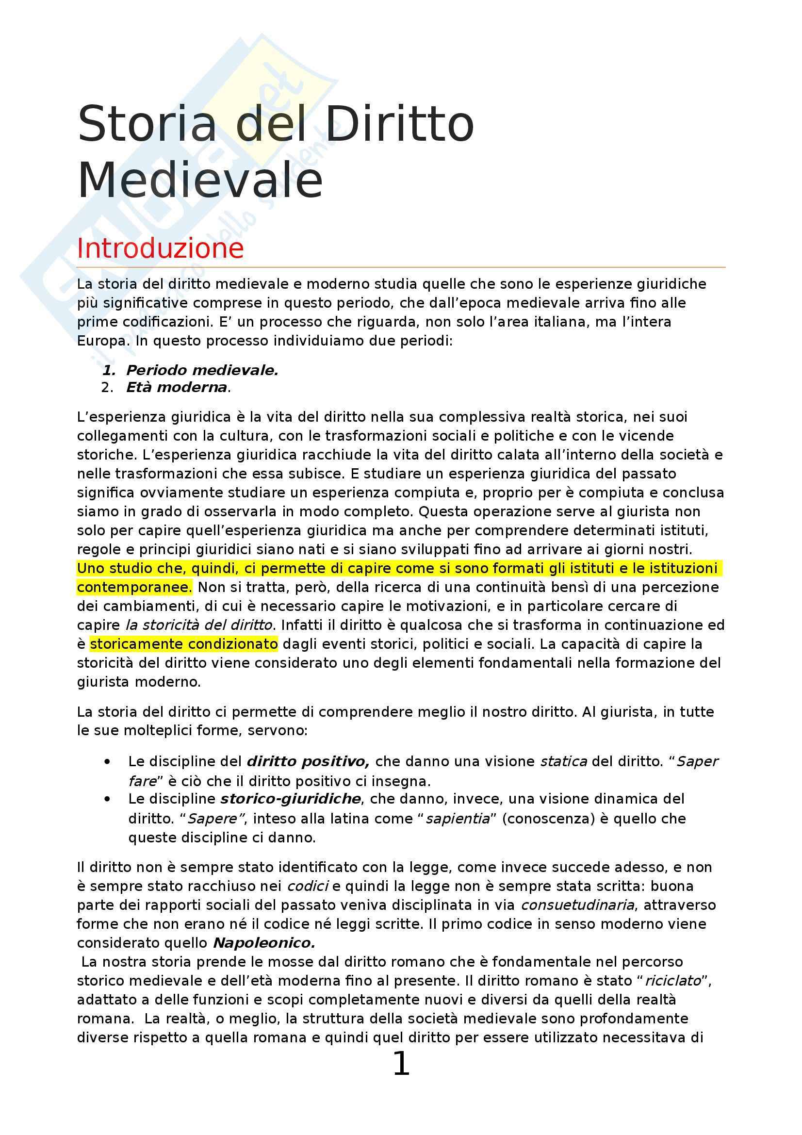 Parte medievale, Storia del diritto medievale e moderno Pag. 1