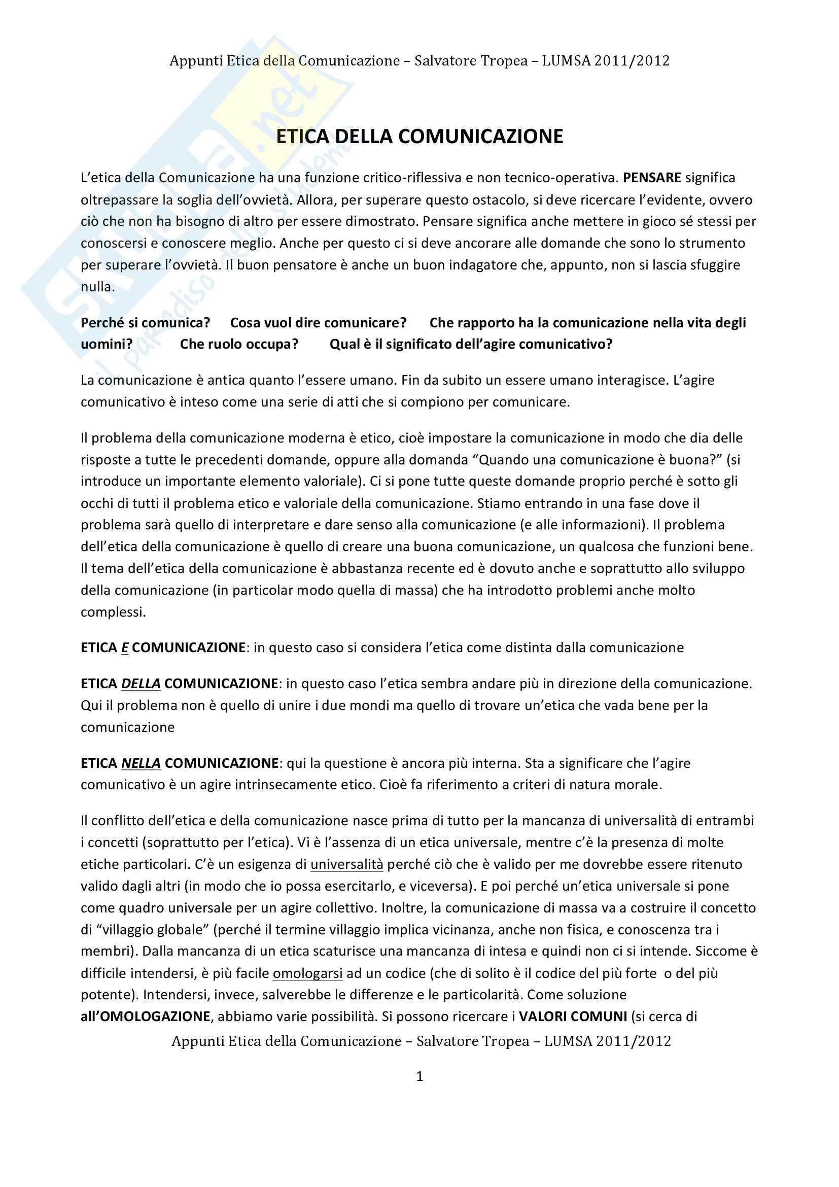 Lezioni, Etica della Comunicazione Pag. 1