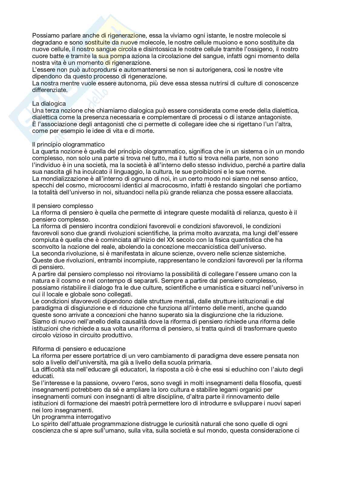 Riassunto esame Pedagogia generale e sociale, Prof. Guerrini Valentina, libro consigliato Edgar morin insegnare a vivere manifesto per cambiare l'educazione , Morin  Pag. 11