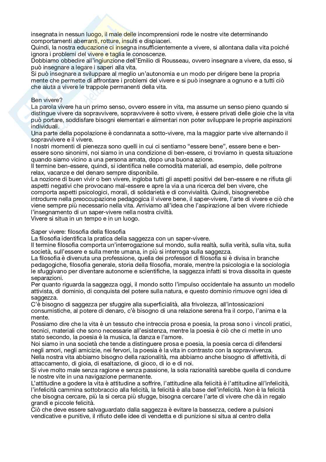 Riassunto esame Pedagogia generale e sociale, Prof. Guerrini Valentina, libro consigliato Edgar morin insegnare a vivere manifesto per cambiare l'educazione , Morin  Pag. 2