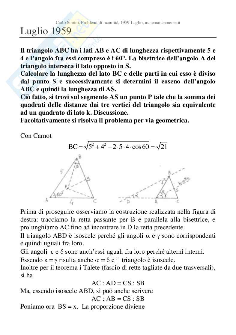 1959 Luglio - Maturità scientifica, prova di matematica Pag. 1