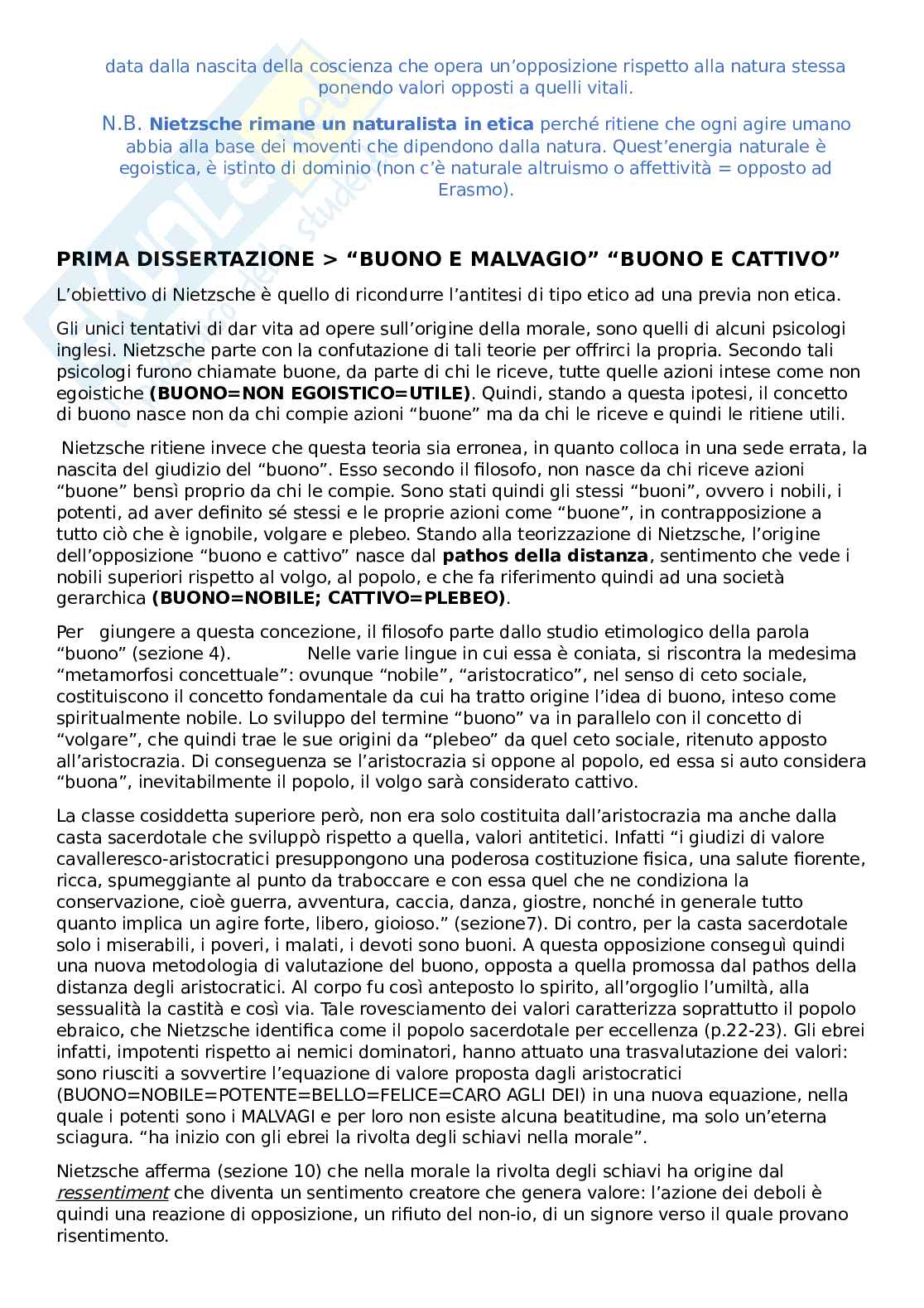 Riassunto esame Antropologia, Prof. kaion irene, libro consigliato Genealogia della morale, F. Nietzsche  Pag. 2