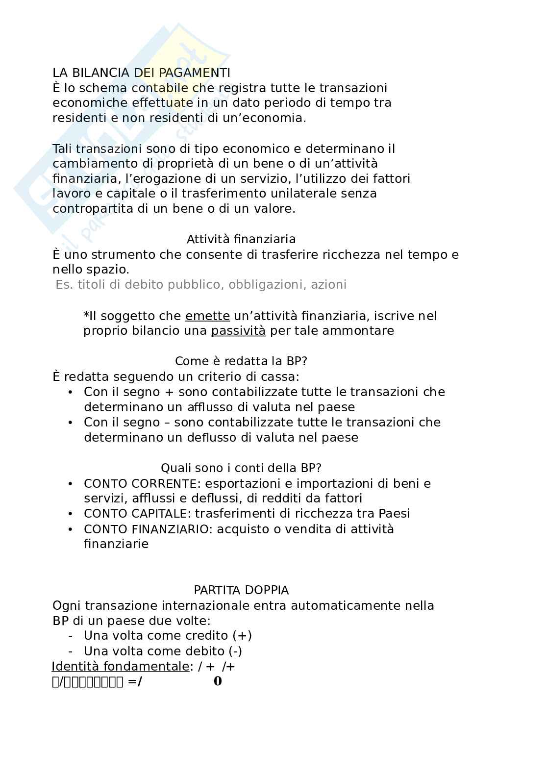 Bilancia dei pagamenti Pag. 1