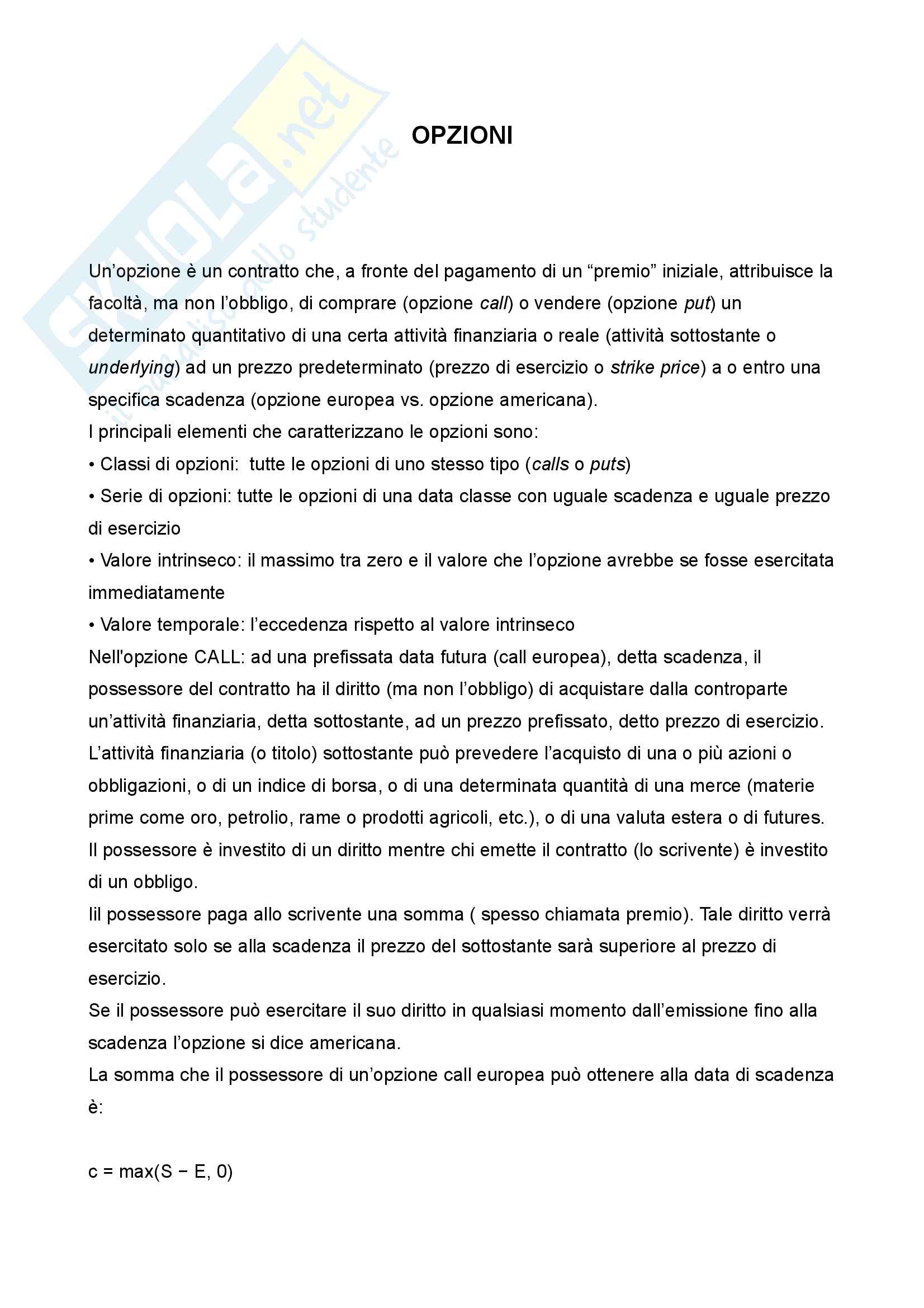 Opzioni, appunti Pag. 1