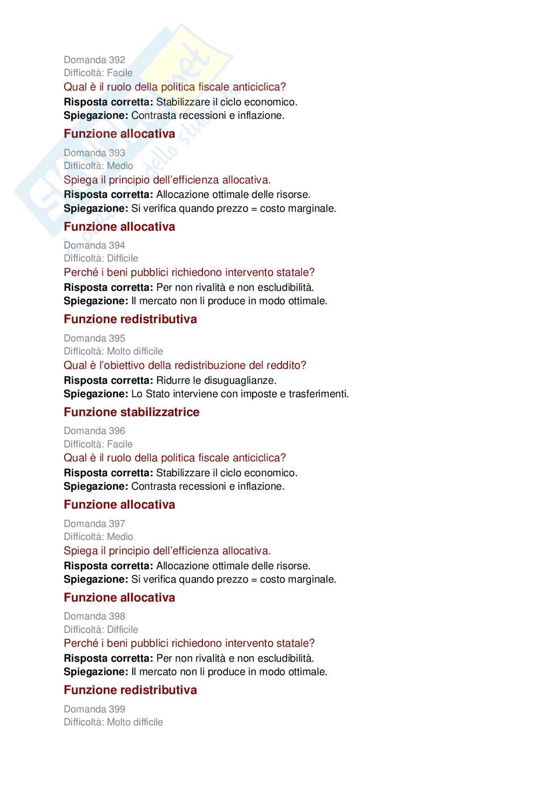 Politica economica e scienze delle finanze - 727 domande per capire e studiare la materia  Pag. 56