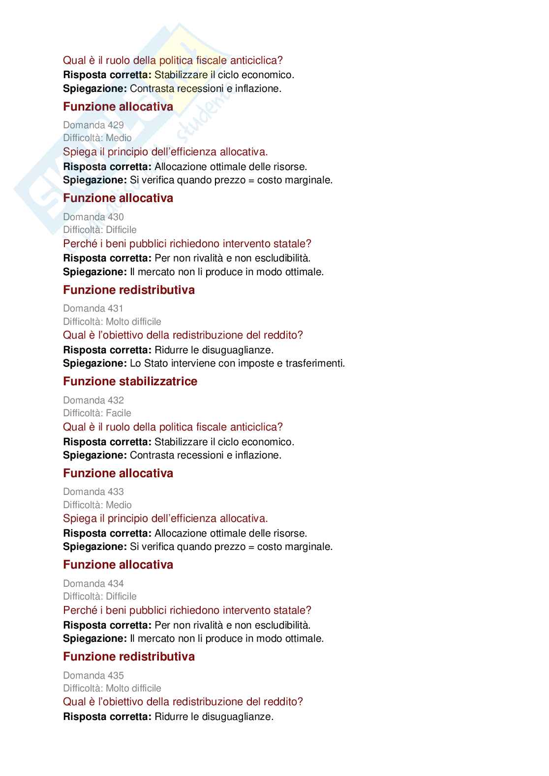 Politica economica e scienze delle finanze - 727 domande per capire e studiare la materia  Pag. 61