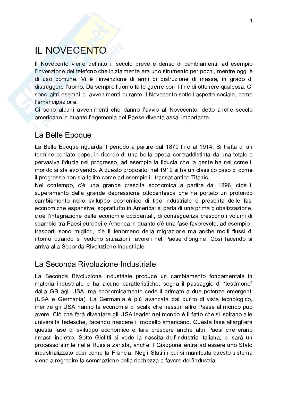 Storia del Novecento Pag. 1