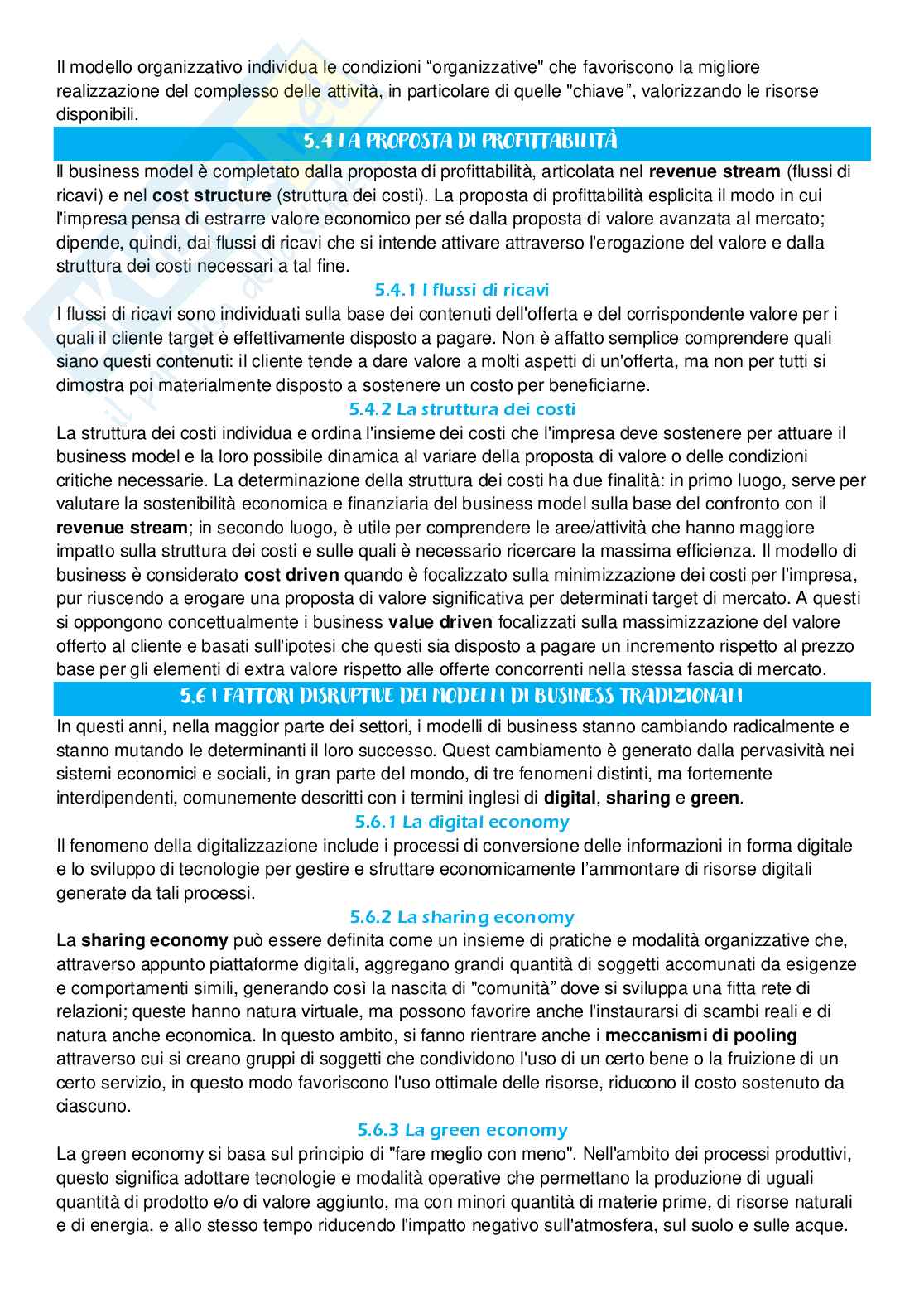 Riassunto esame Economia e gestione delle imprese, Prof. Masciarelli Francesca, libro consigliato Economia e gestione delle imprese , Fontana caroli Pag. 21