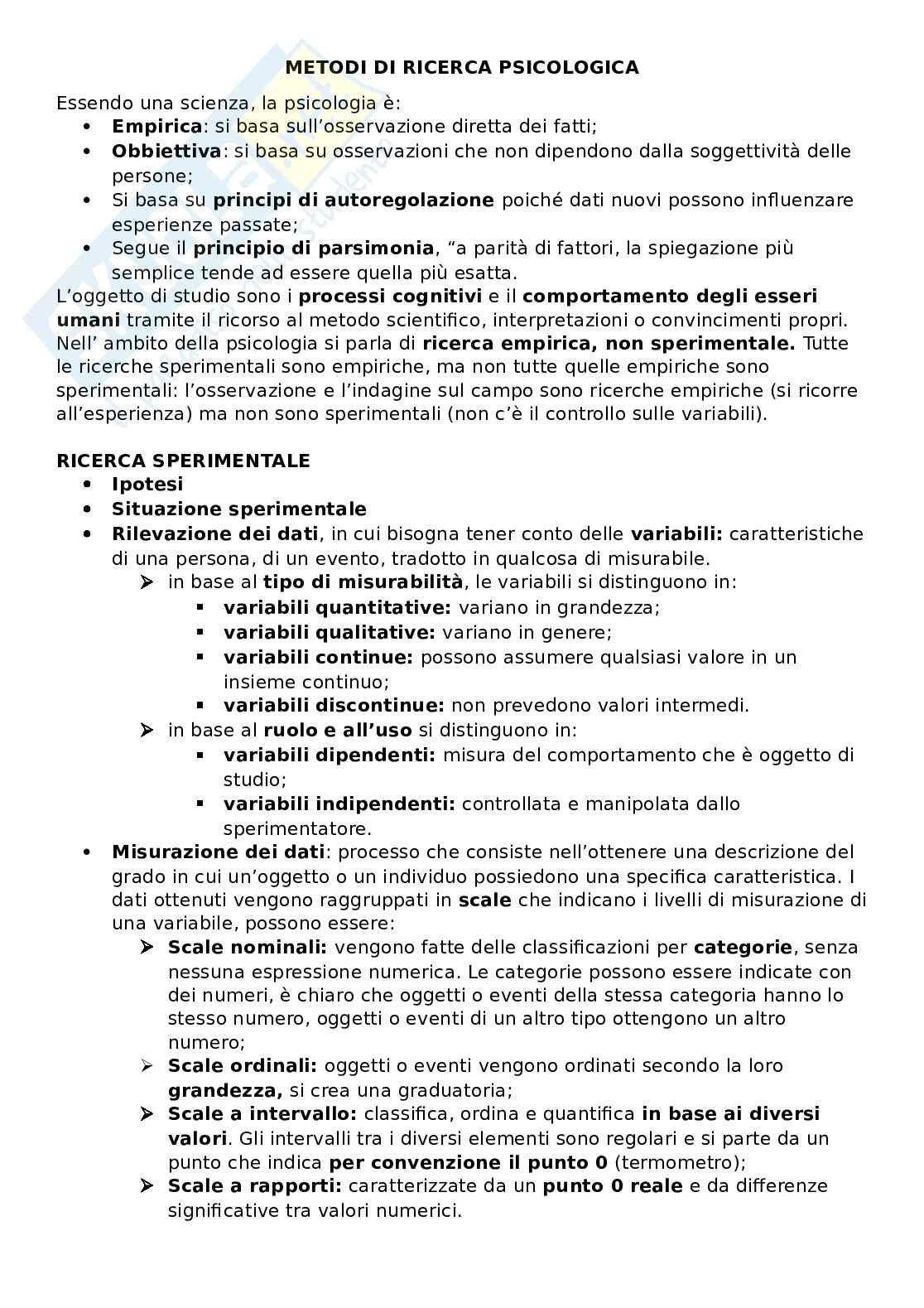 Metodi di ricerca psicologica Pag. 1