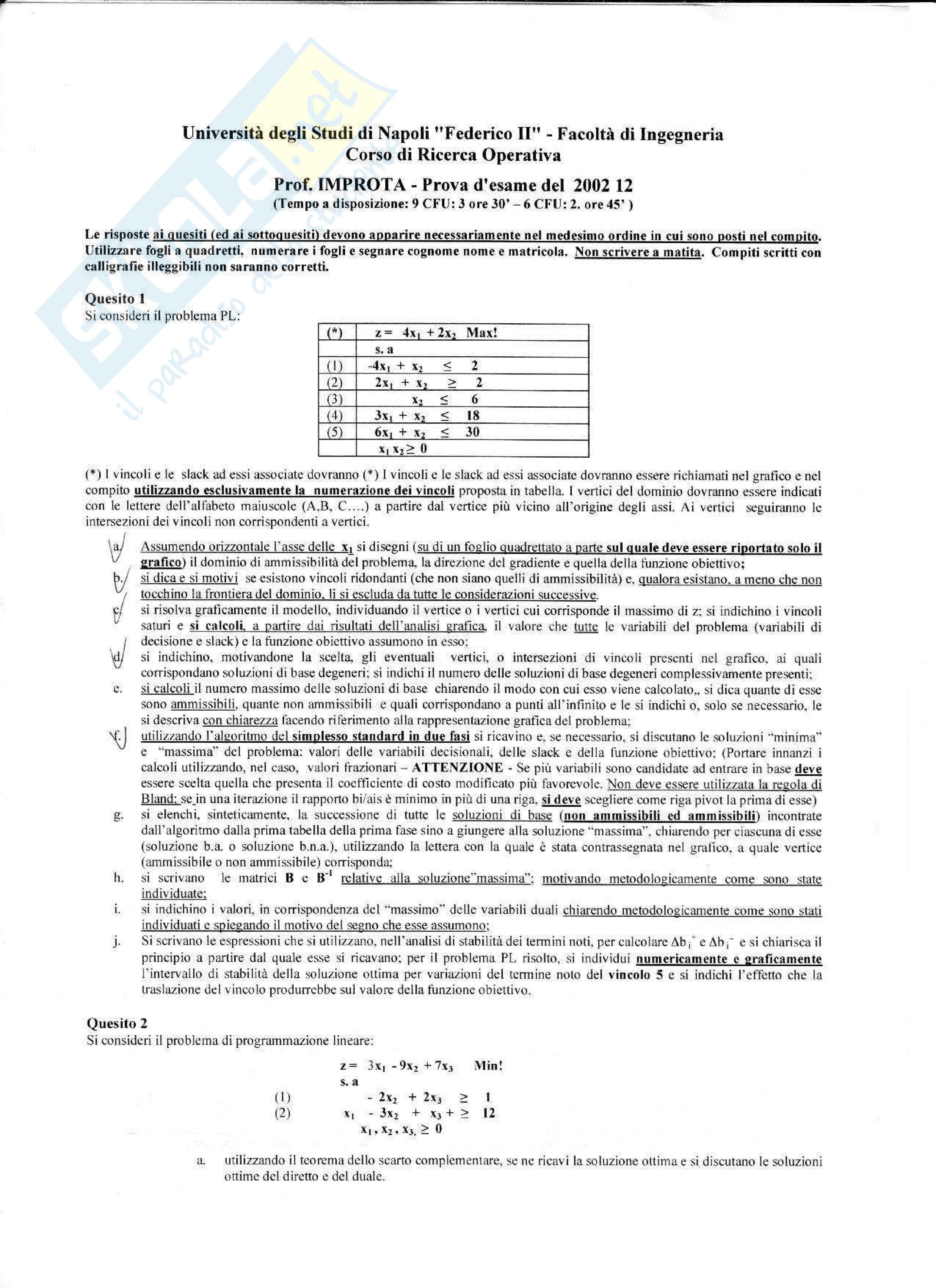 Ricerca Operativa - Esercitazione Pag. 1