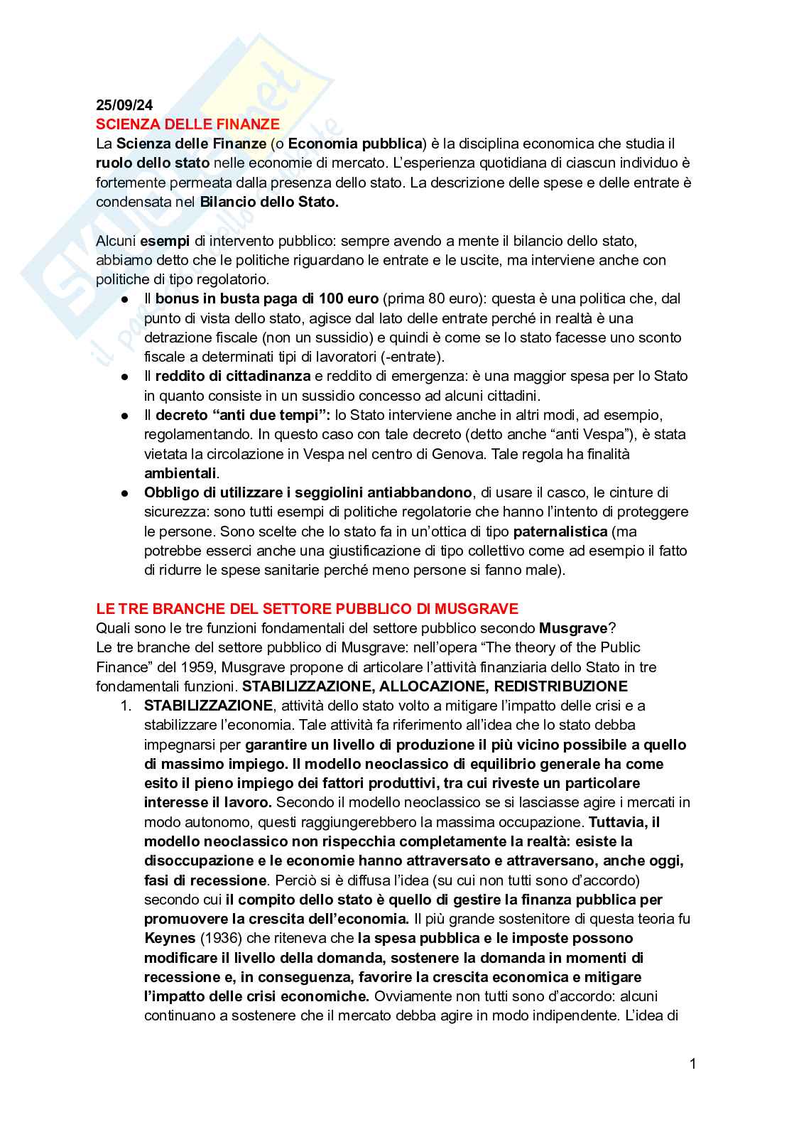 Scienza della finanza  Pag. 1