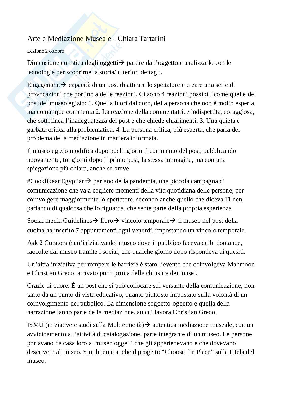 Appunti corso Arte e mediazione museale Pag. 1