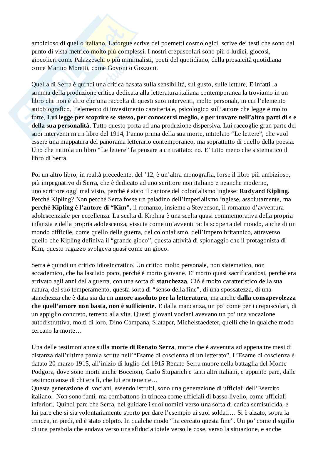 Appunti lezioni su Renato Serra e sul libro consigliato Esame di coscienza di un letterato Pag. 2