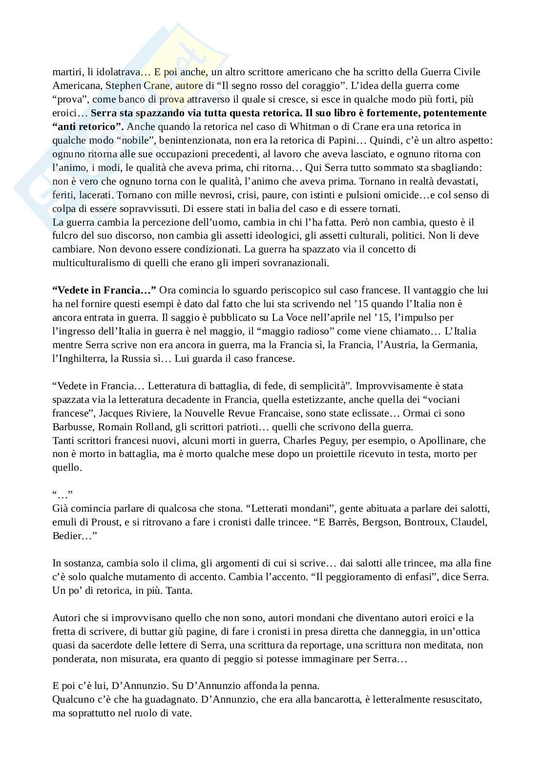 Appunti lezioni su Renato Serra e sul libro consigliato Esame di coscienza di un letterato Pag. 6