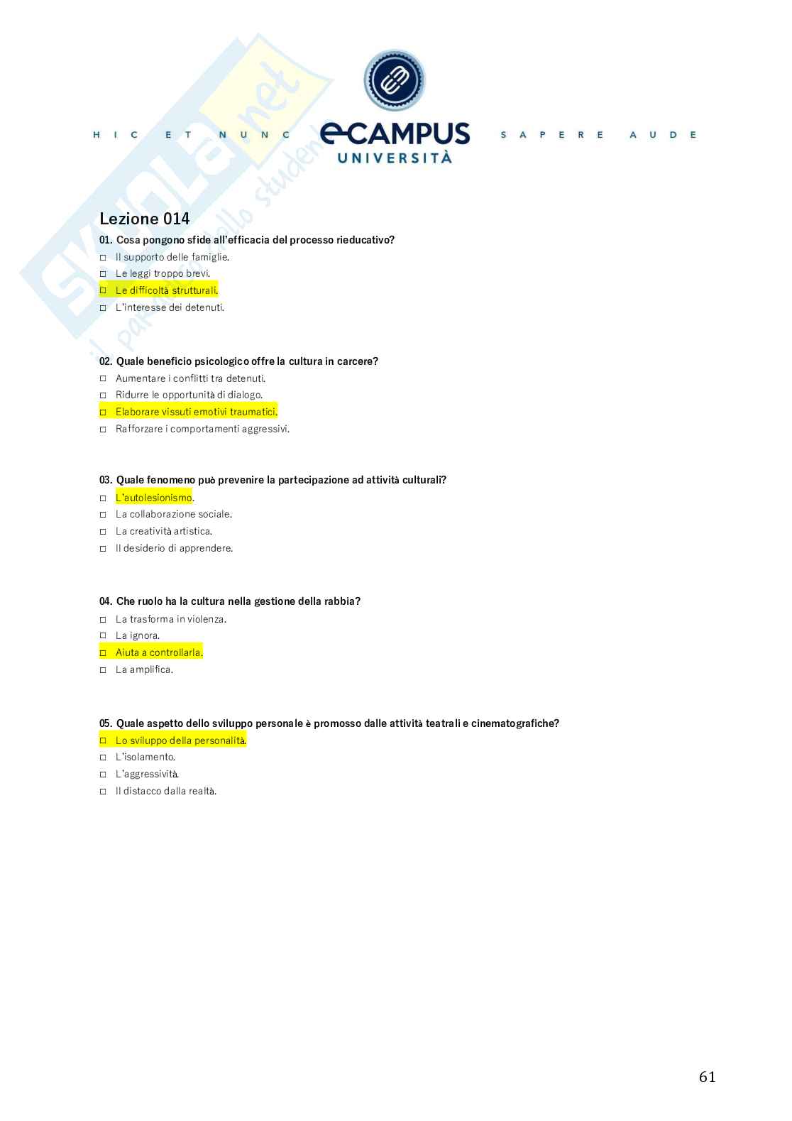 Master II livello - Educare in istituti penitenziari - Orientamento e reinserimento sociale Pag. 61