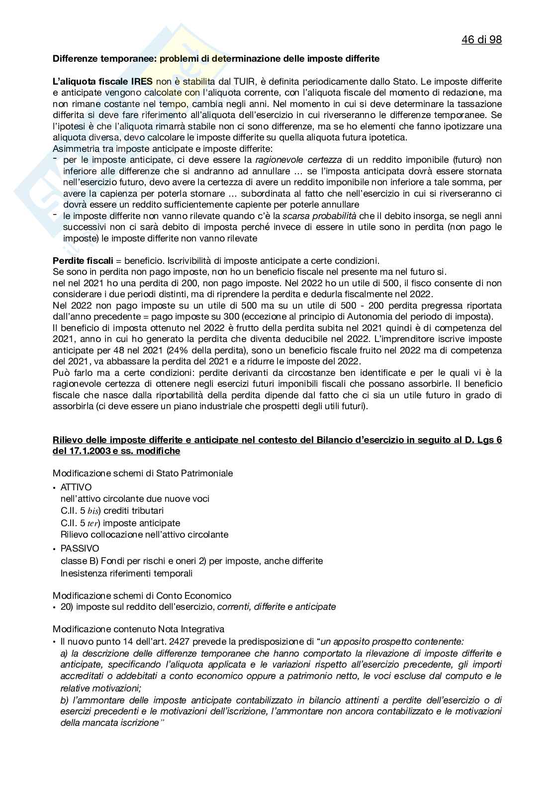 Riassunto esame Ragioneria generale e applicata, Prof. Rossignoli Francesca, libro consigliato Il bilancio di esercizio. Profili aziendali, giuridici e principi contabili, A. Palma Pag. 46