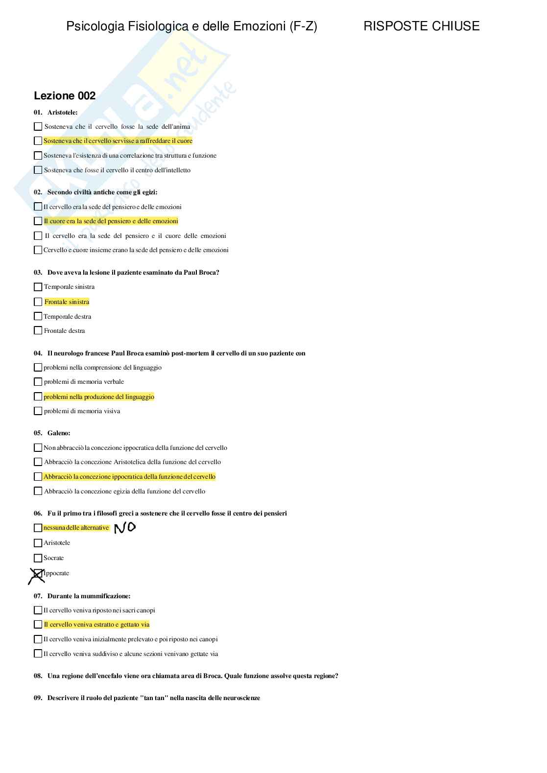 Psicologia fisiologica e delle emozioni - Paniere compilato Pag. 2