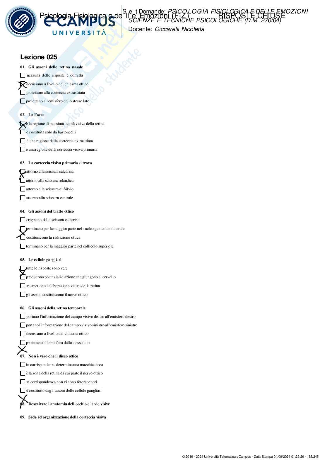 Psicologia fisiologica e delle emozioni - Paniere compilato Pag. 36