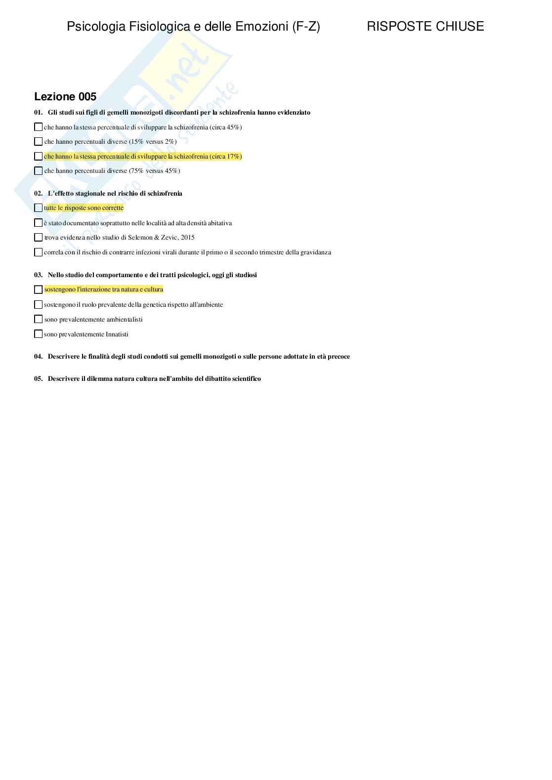 Psicologia fisiologica e delle emozioni - Paniere compilato Pag. 6