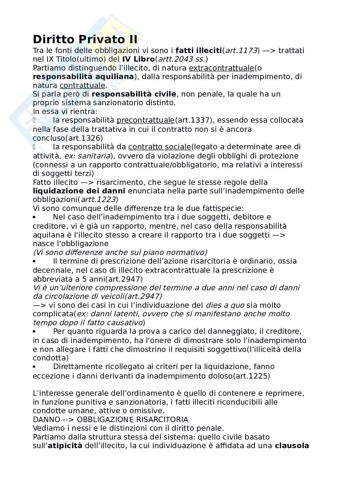 Riassunto esame Diritto privato, Prof. Macario Francesco, libro consigliato Introduzione al diritto privato. Fatti illeciti, singoli contratti, beni e proprietà, famiglia, successioni, Macario Pag. 1