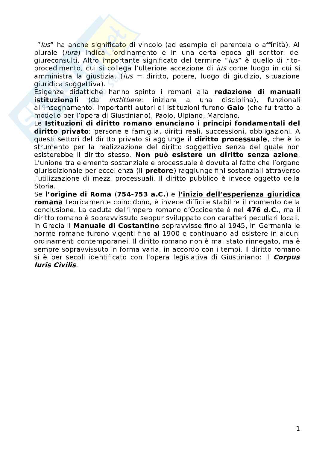 Riassunto esame istituzioni di diritto romano, prof Miglietta, libro consigliato Istituzioni di diritto romano, Talamanca Pag. 1