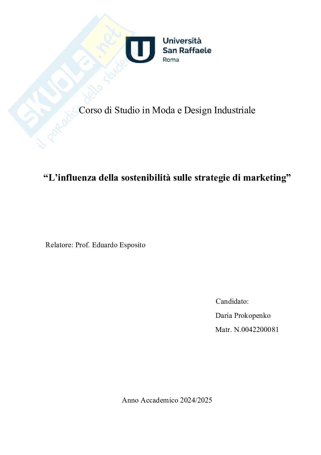 L'influenza delle sostenibilità sulle strategie di marketing  Pag. 1