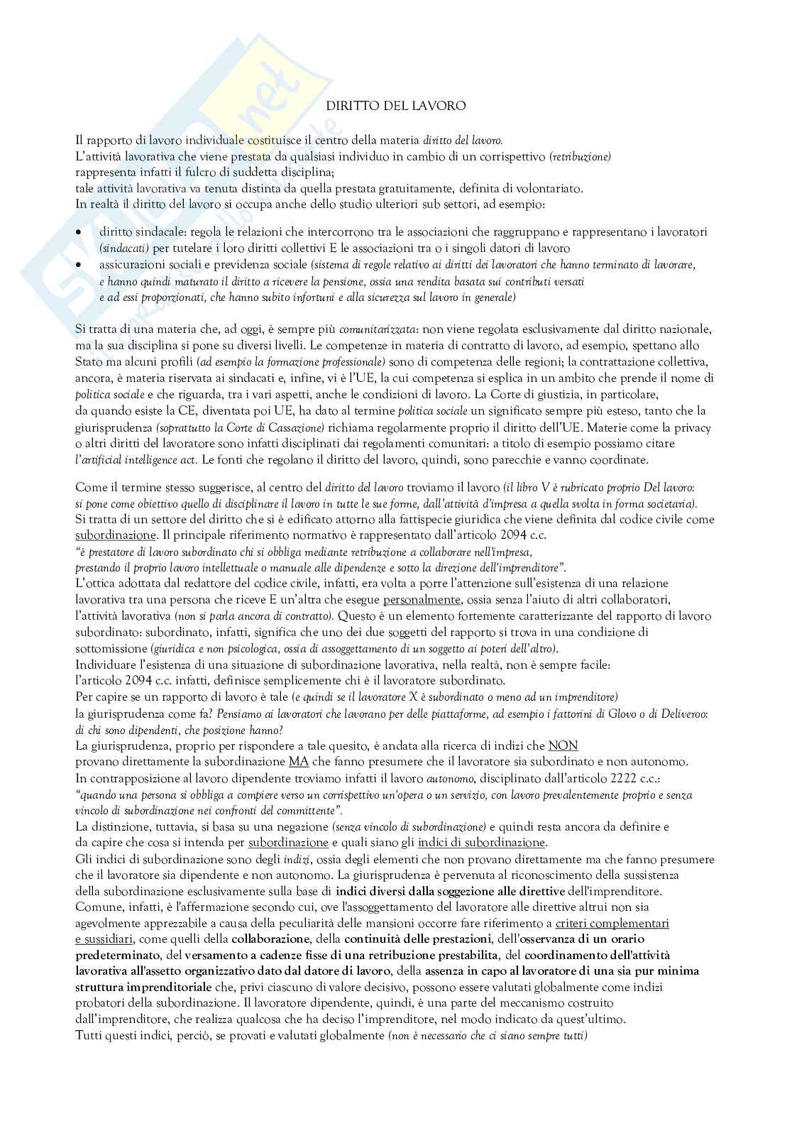 Appunti corso Diritto del lavoro  Pag. 1