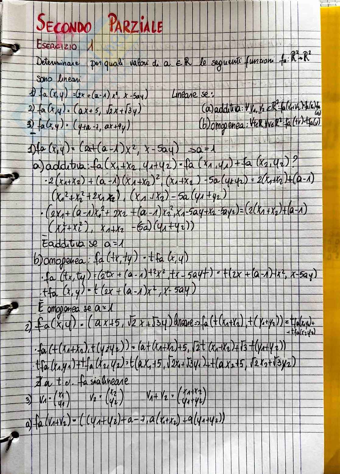 Secondo parziale Geometria e algebra lineare - Parte 1 Pag. 1