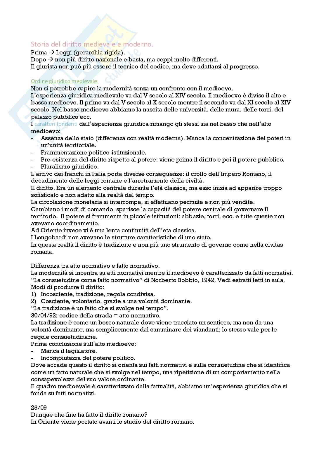 Storia del diritto medievale e moderno Prof.Sordi. Pag. 1