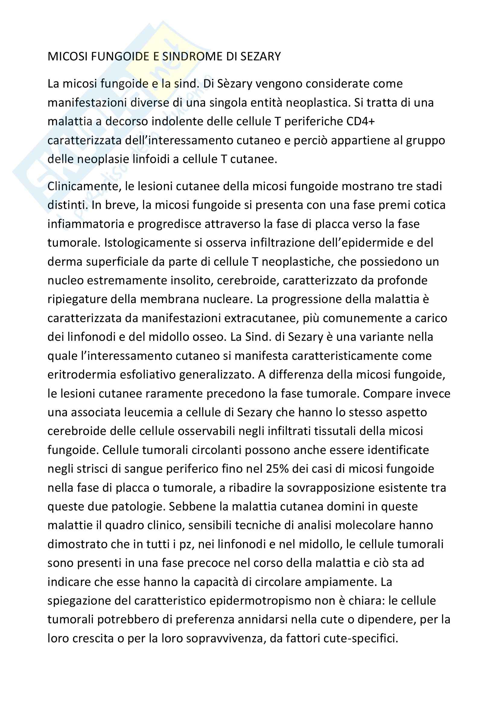 Anatomia patologica - la micosi fungoide e la sindrome di Sezary Pag. 1