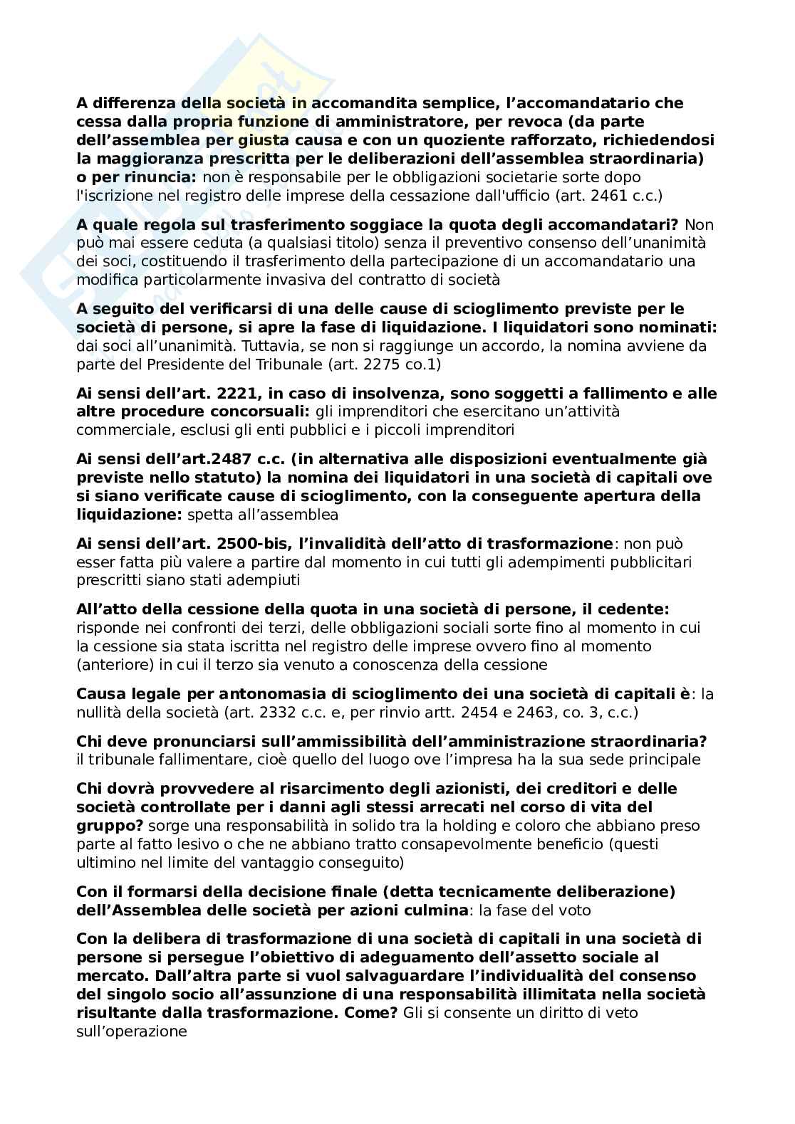 Domande chiuse Diritto commerciale avanzato Pag. 1