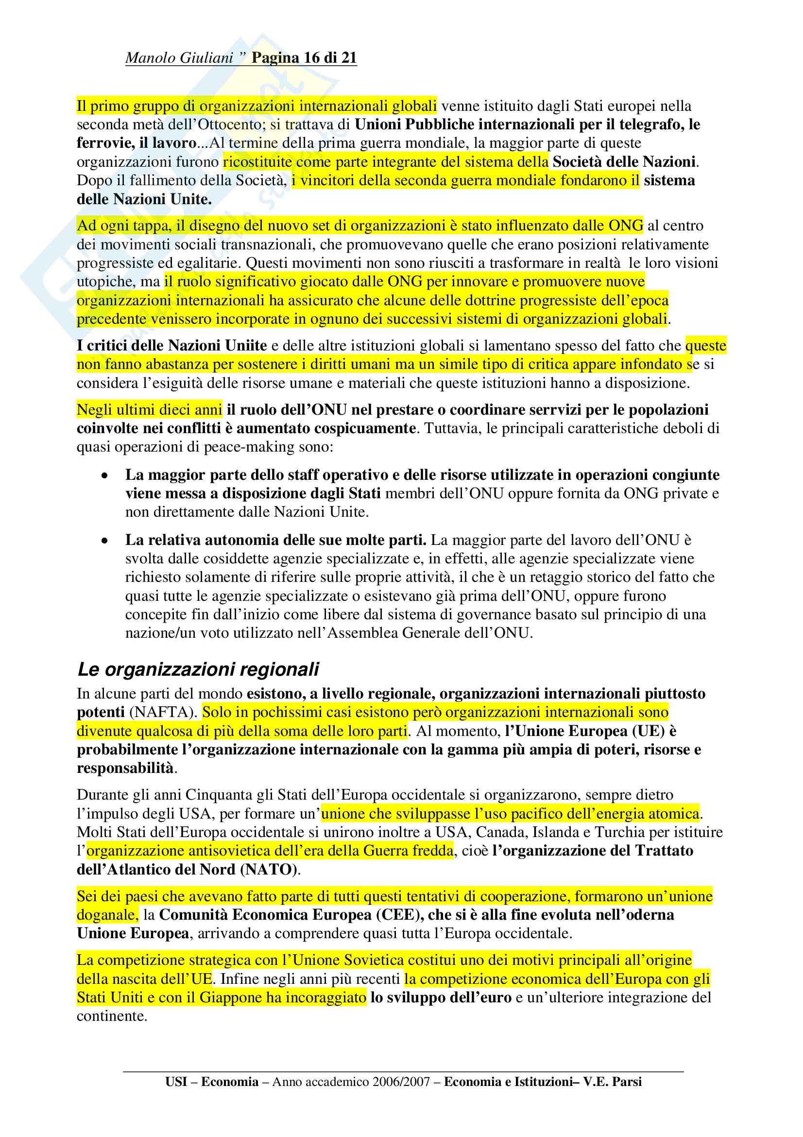 Riassunto esame Economia e Istituzioni, prof. Parsi, libro consigliato Manuale di Relazioni Internazionali Pag. 16