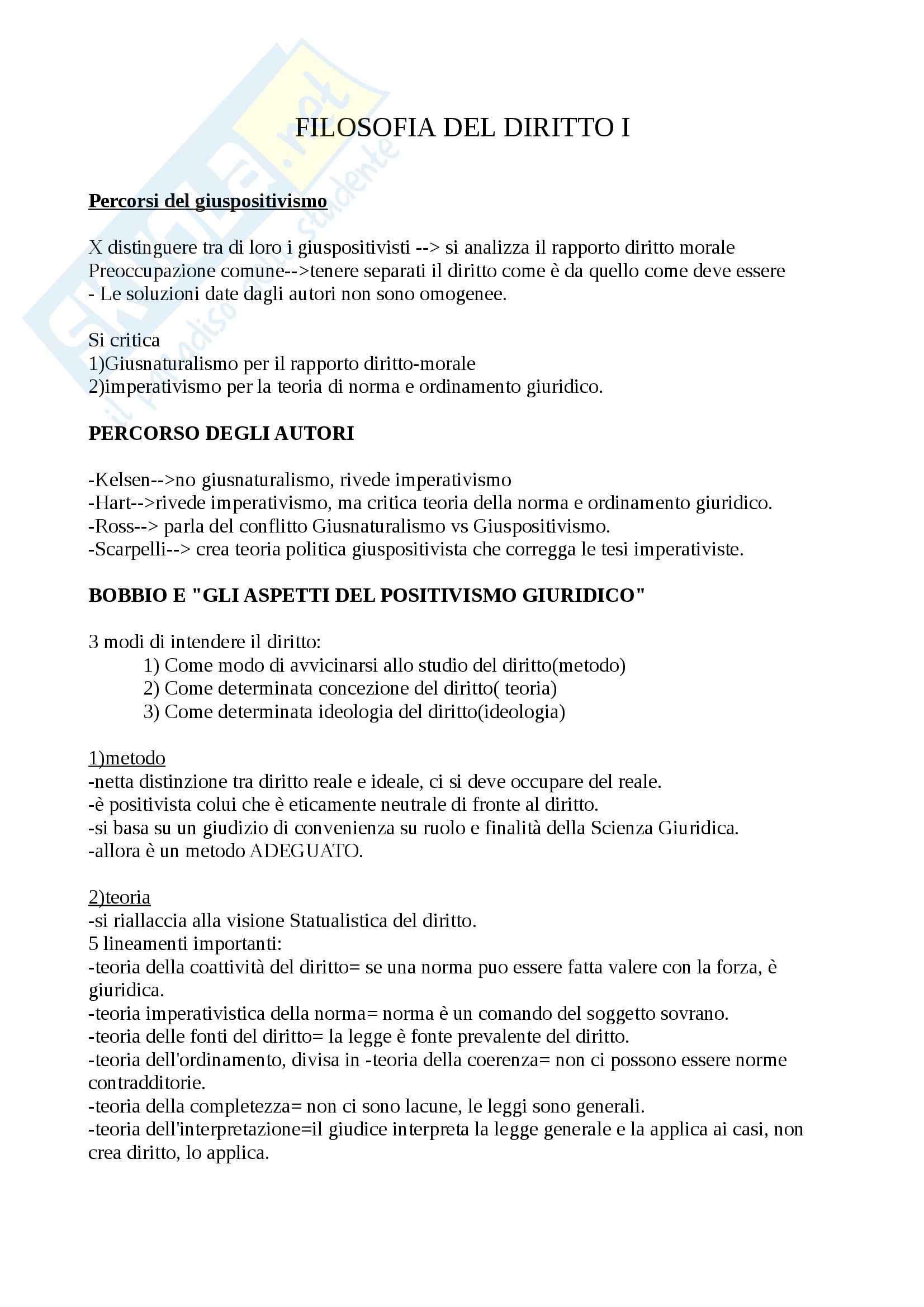 Riassunto esame Filosofia del diritto, prof. Durante, libro consigliato il positivismo giuridico contemporaneo, Schiavello, Velluzzi Pag. 1