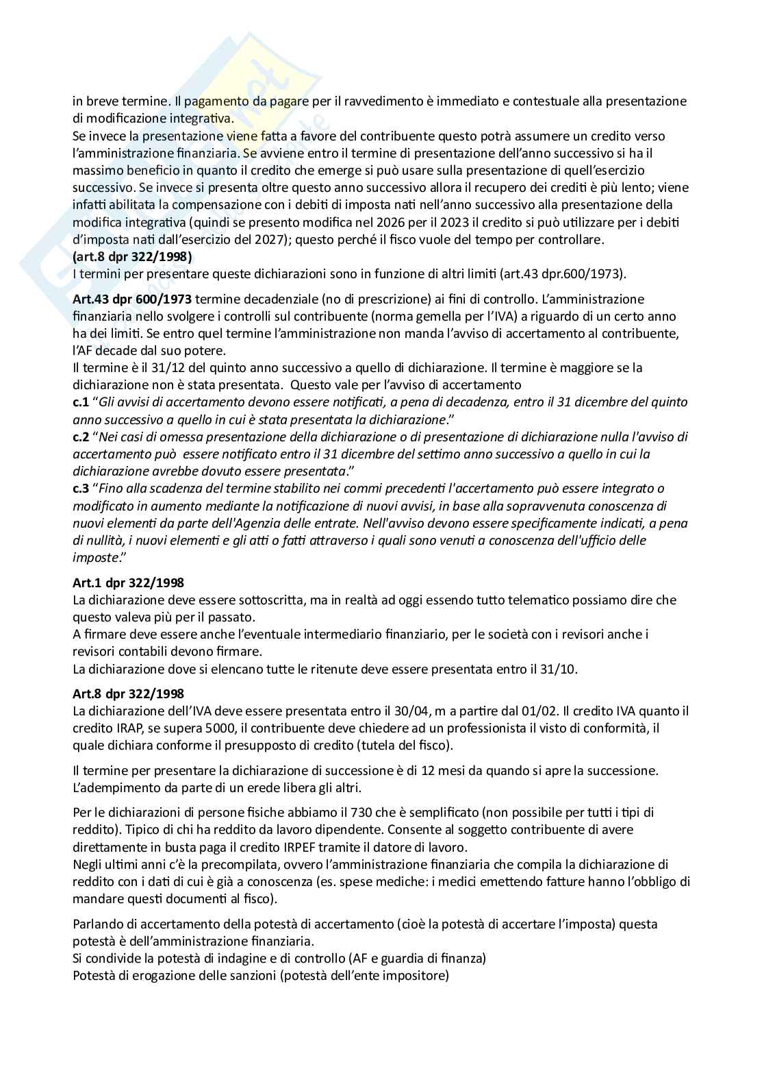 Riassunto esame Diritto tributario, Prof. Tarigo Paola, libro consigliato Manuale di diritto tributario, Basilavecchia Pag. 66