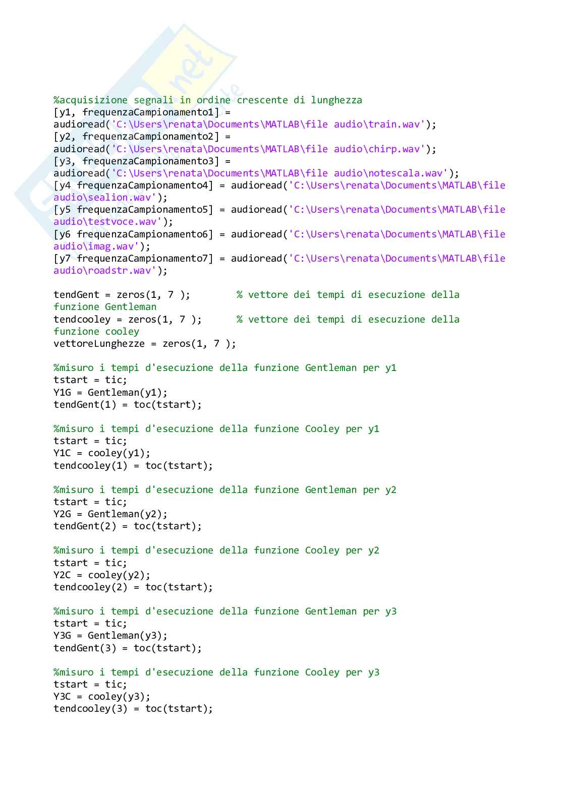 Elaborato di Calcolo numerico  - Filtraggio di un segnale audio rumoroso con confronto tra l’algoritmo di Cooley e quello di Gentleman  Pag. 21
