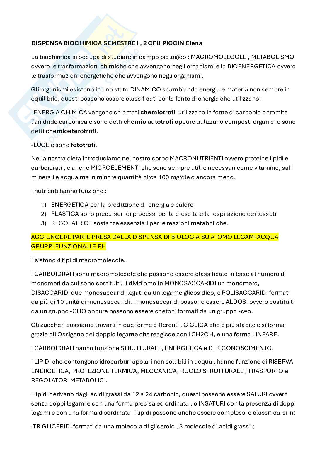 Appunti Biochimica Pag. 1